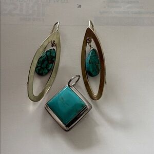 Gold and Turquoise Teardrop Earrings